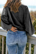 Lantern Sleeve Snap Button Placket Washed Pullover Casual Round Neck Sweatshirt